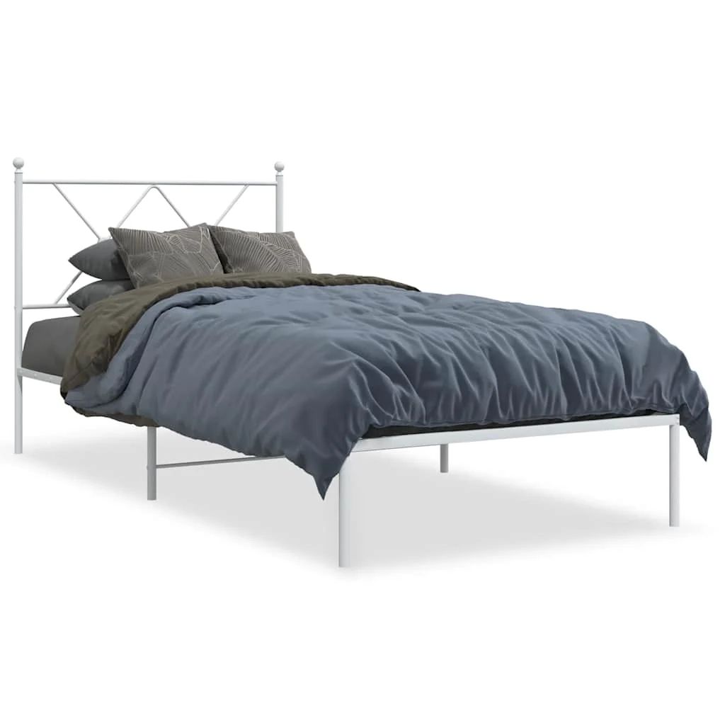 sengeramme med sengegavl 90x190 cm metal hvid - Image 2