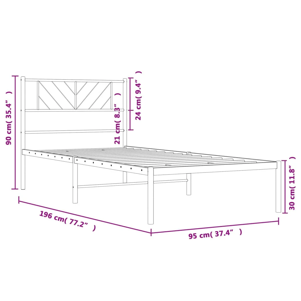 sengeramme med sengegavl 90x190 cm metal hvid - Image 8