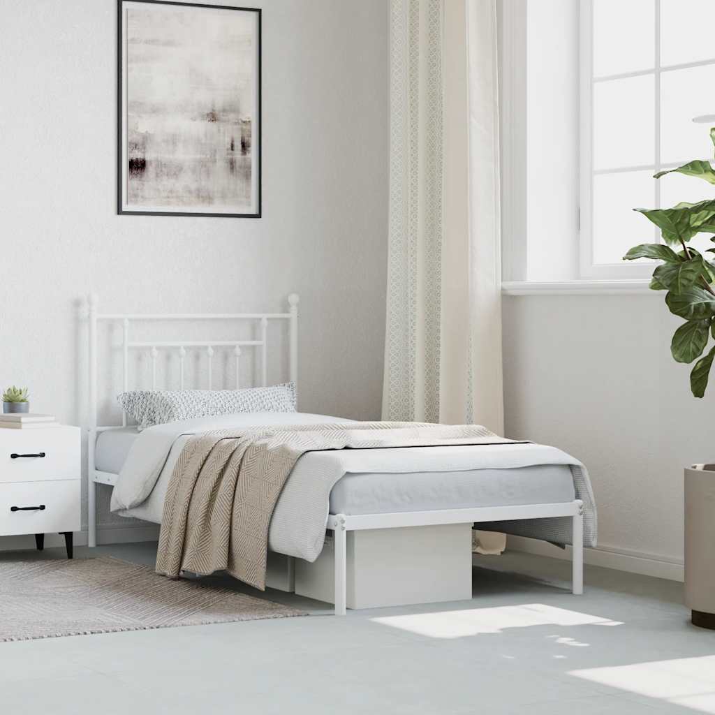 sengeramme med sengegavl 90x190 cm metal hvid - Image 4