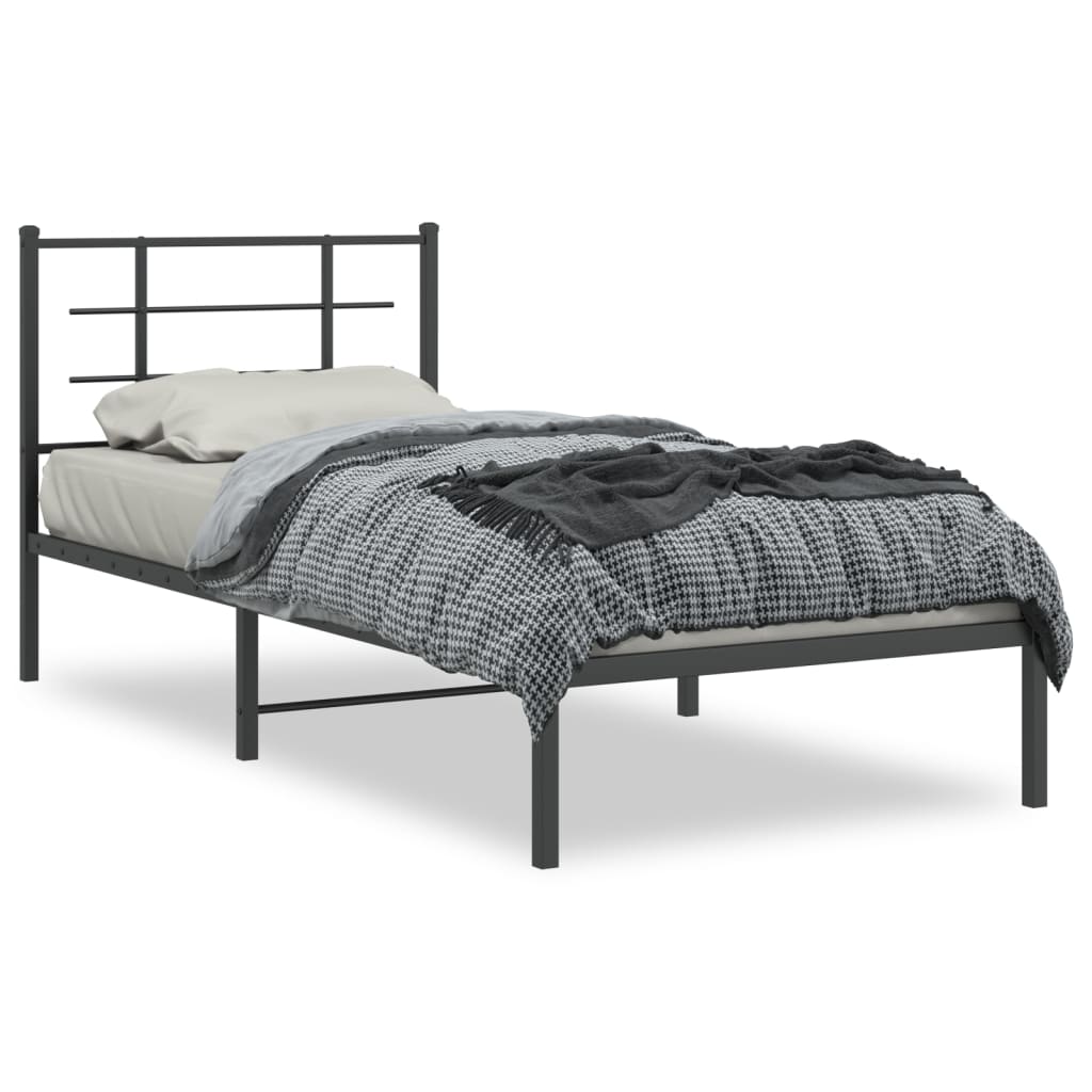 sengeramme med sengegavl 90x190 cm metal sort - Image 2
