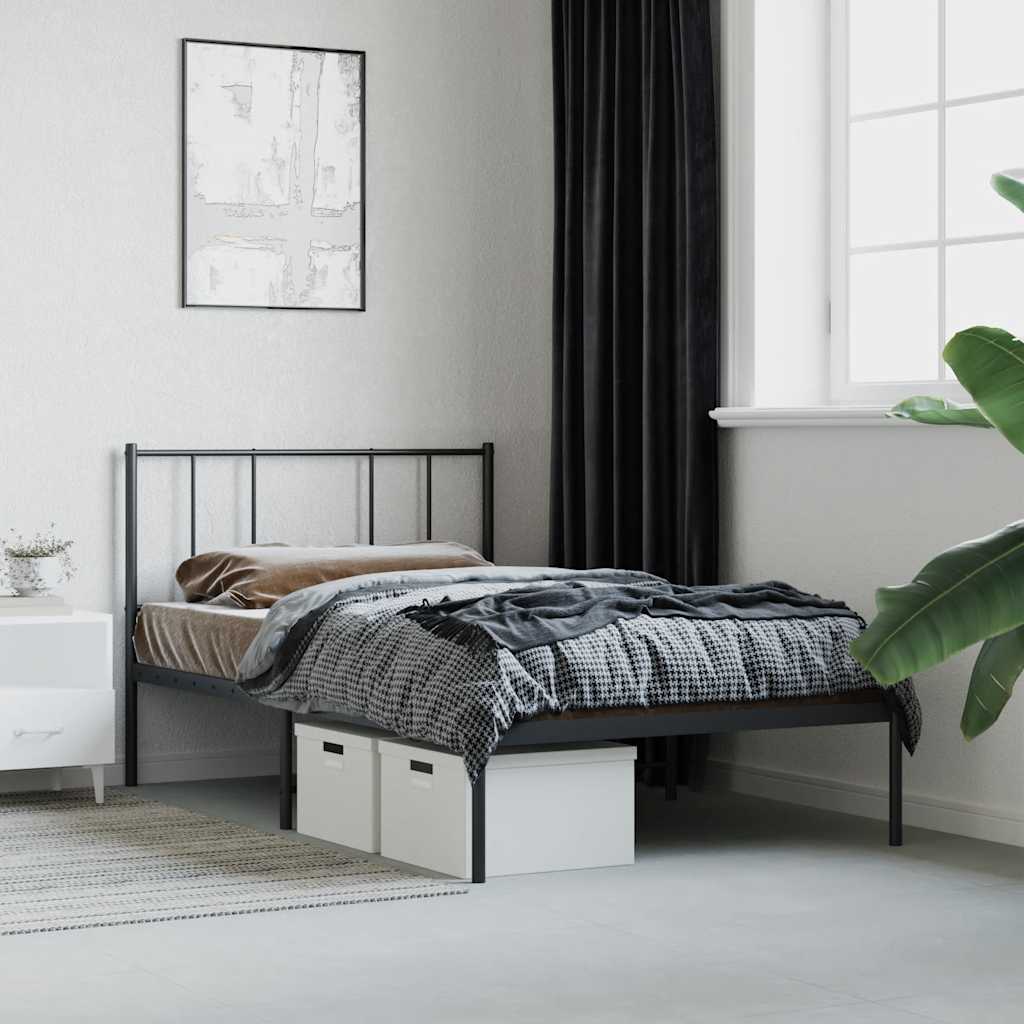 sengeramme med sengegavl 90x190 cm metal sort - Image 4