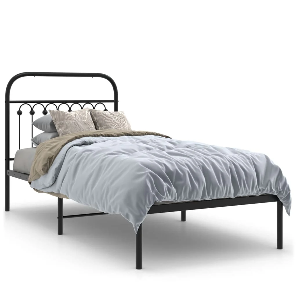 sengeramme med sengegavl 90x190 cm metal sort - Image 2