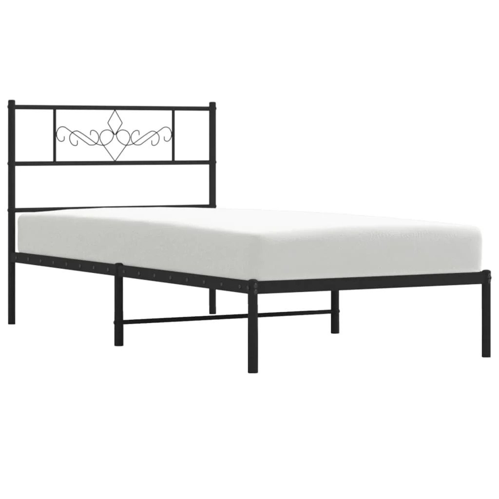 sengeramme med sengegavl 90x190 cm metal sort - Image 4