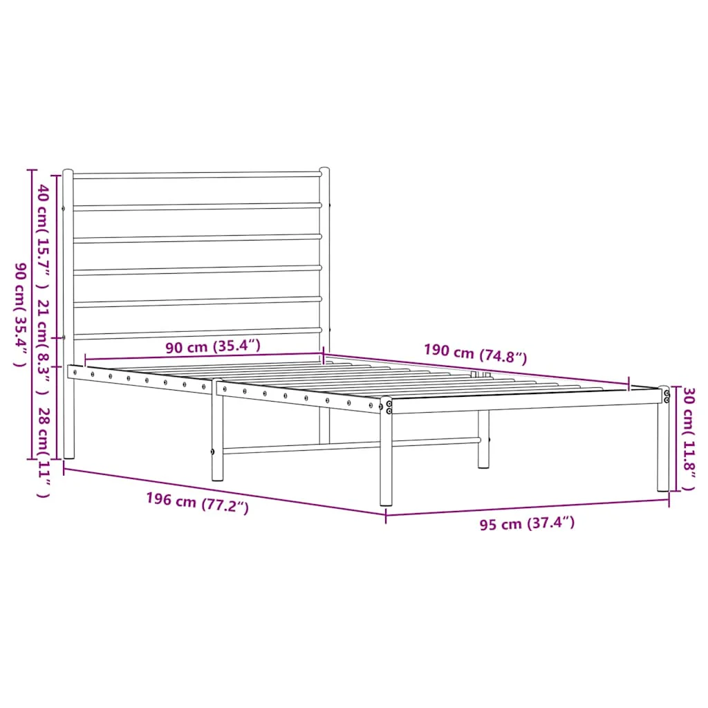 sengeramme med sengegavl 90x190 cm metal sort - Image 9