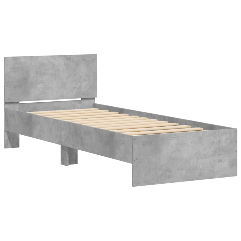 sengeramme med sengegavl 90x200 cm konstrueret træ betongrå - Image 3