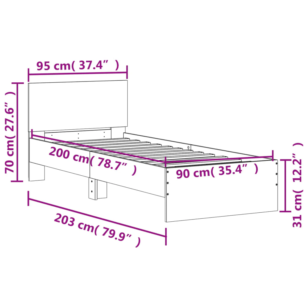 sengeramme med sengegavl 90x200 cm konstrueret træ røget eg - Image 9