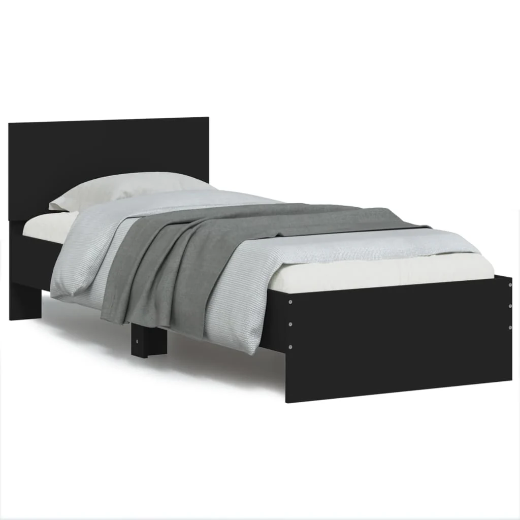 sengeramme med sengegavl 90x200 cm konstrueret træ sort - Image 2