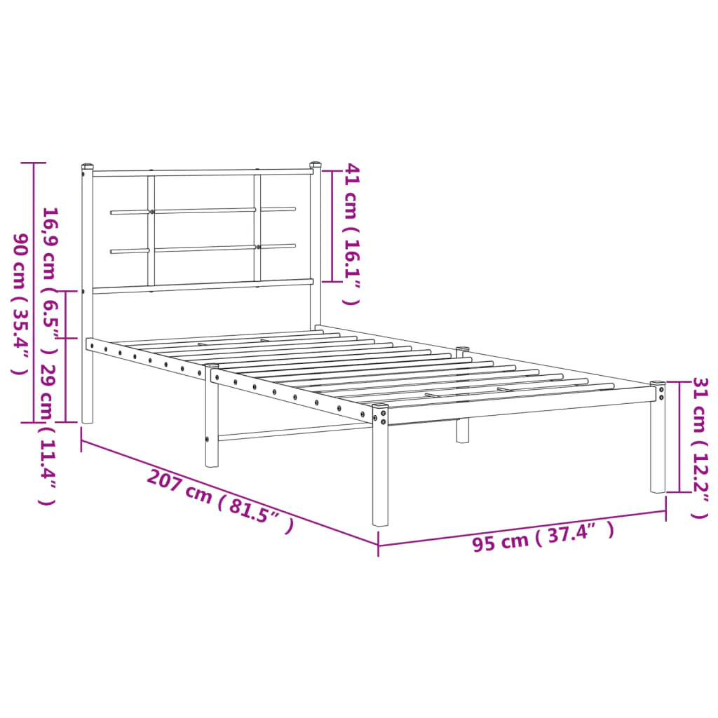 sengeramme med sengegavl 90x200 cm metal hvid - Image 9
