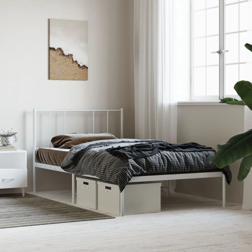 sengeramme med sengegavl 90x200 cm metal hvid - Image 4