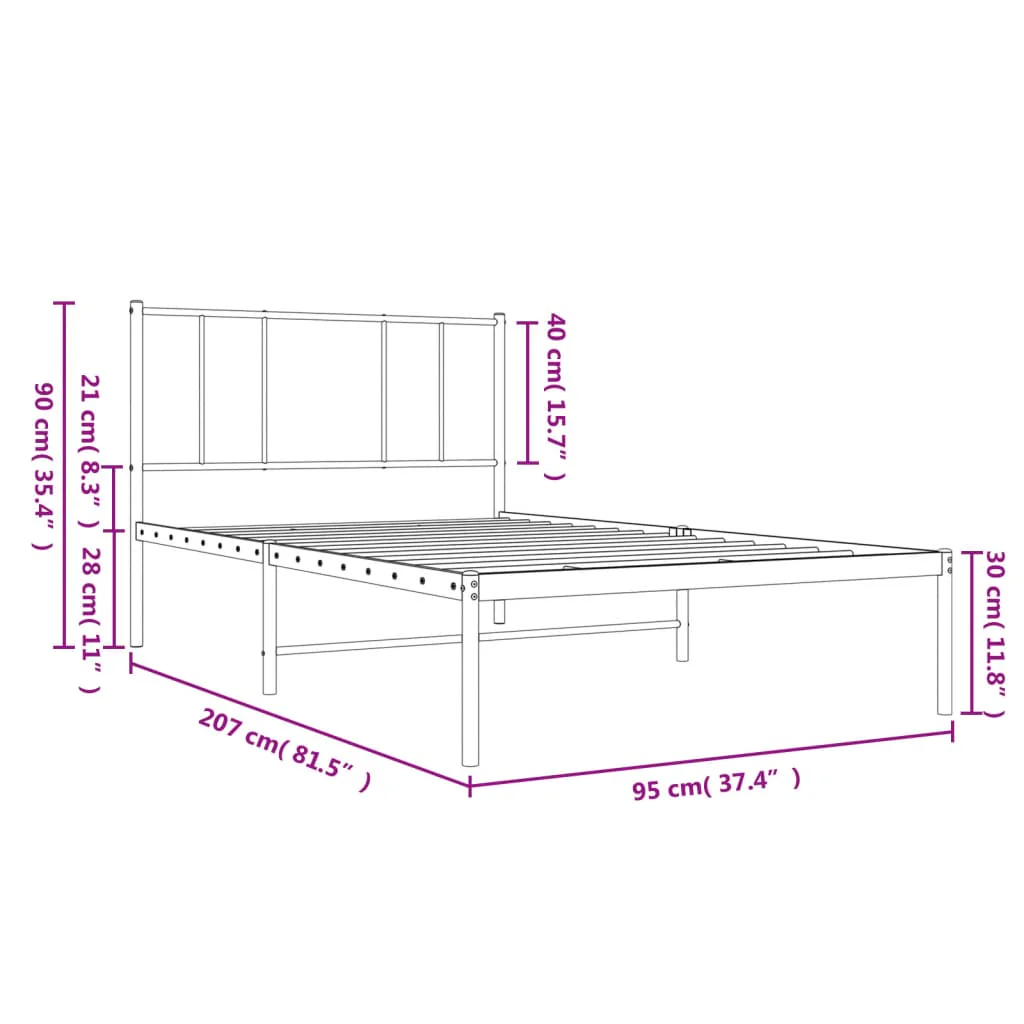 sengeramme med sengegavl 90x200 cm metal hvid - Image 9
