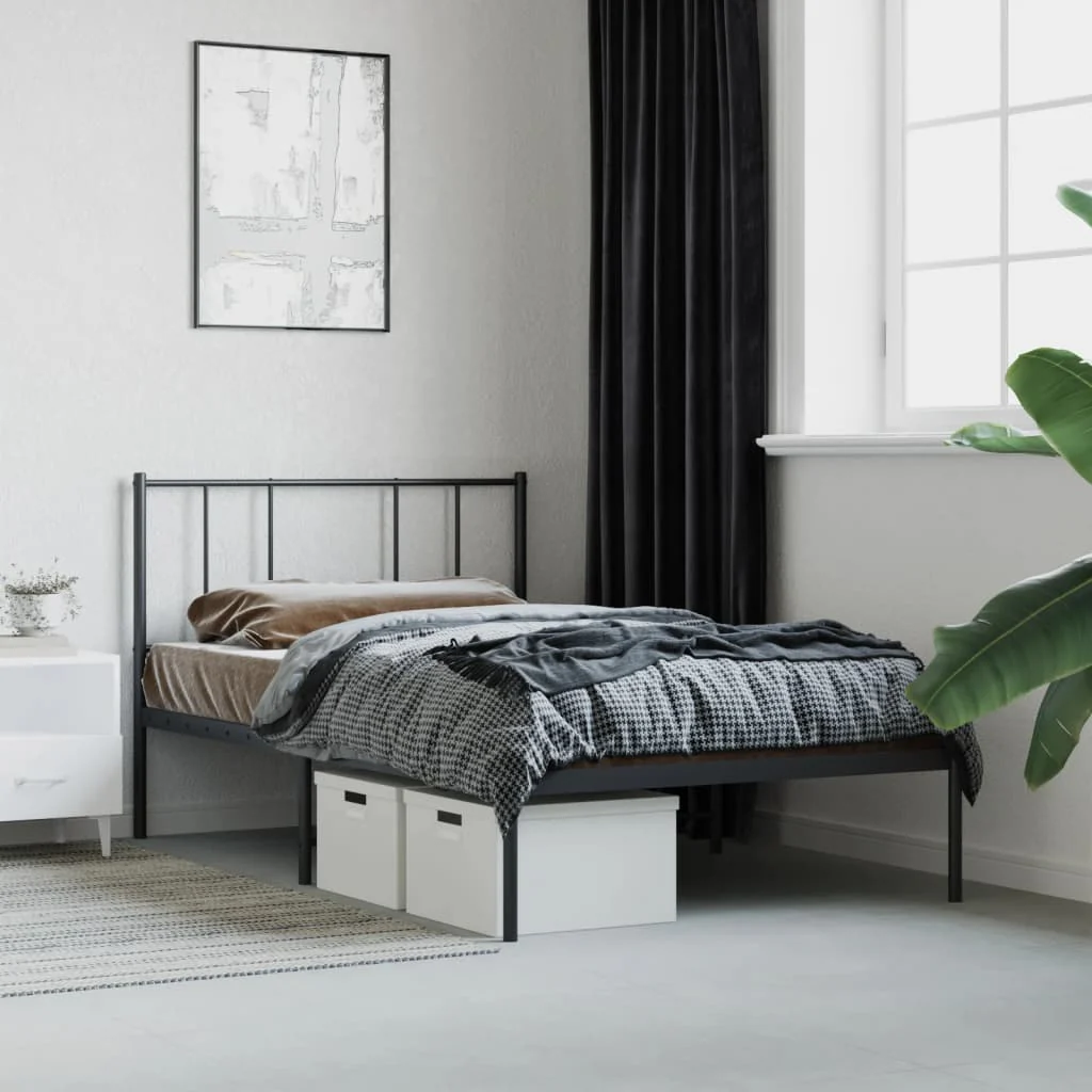 sengeramme med sengegavl 90x200 cm metal sort - Image 4