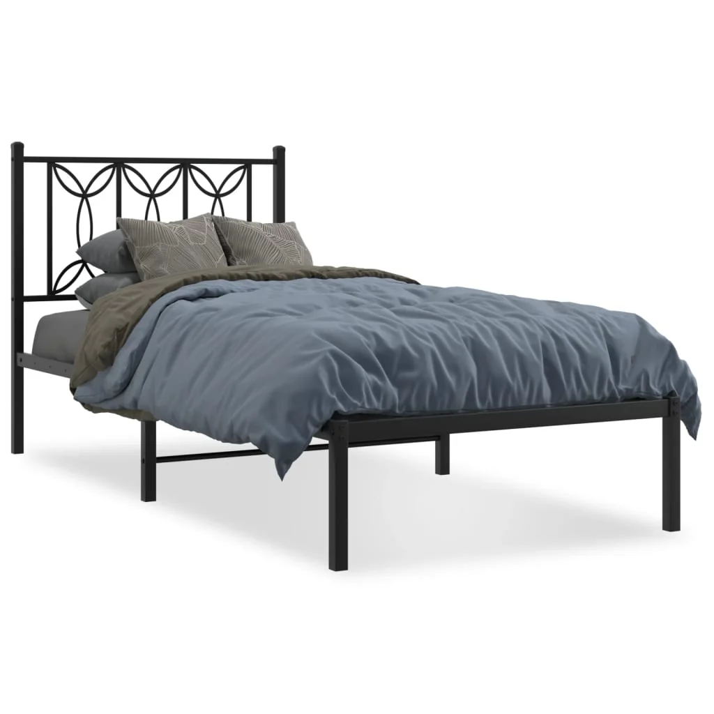 sengeramme med sengegavl 90x200 cm metal sort - Image 2
