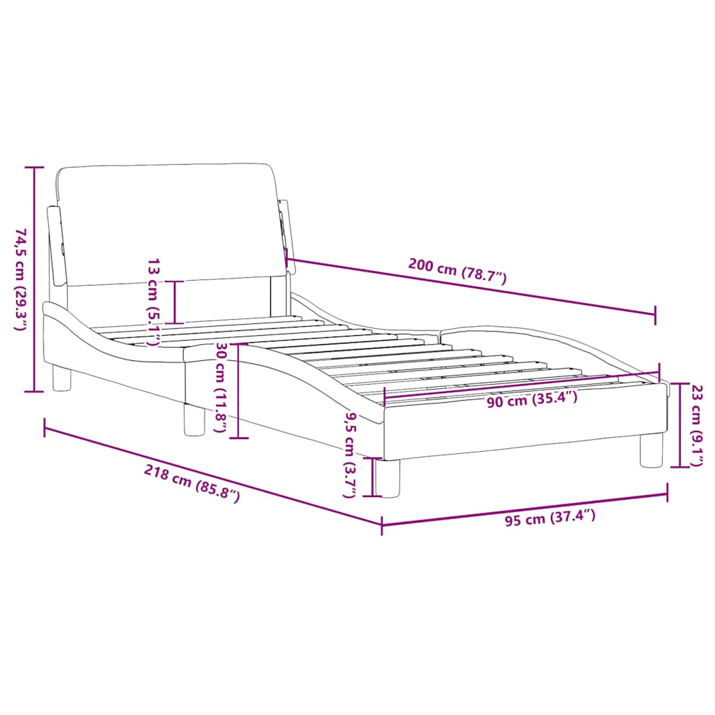 sengeramme med sengegavl Dover Sort 90x200 cm Stof - Image 8