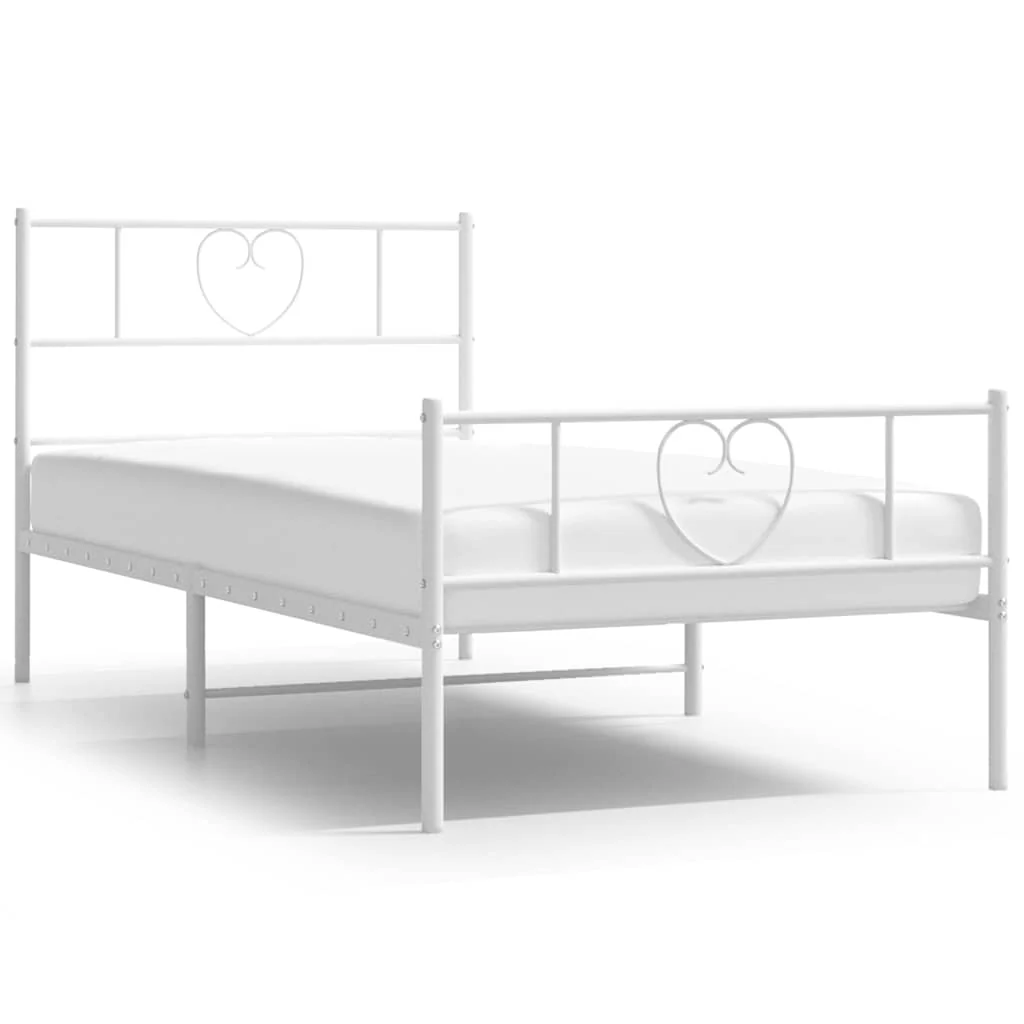 sengeramme med sengegavl og fodgærde 100x190 cm metal hvid - Image 2