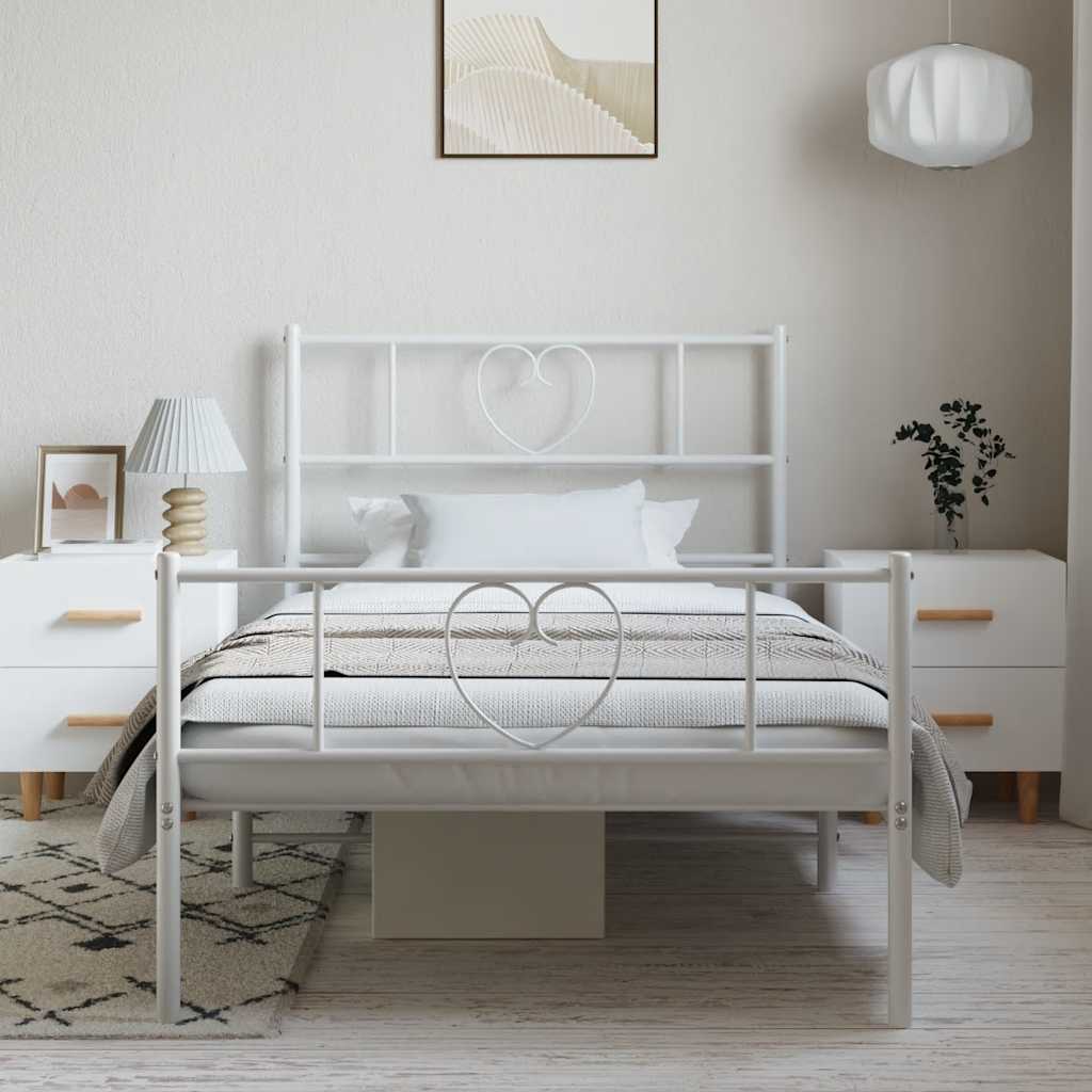 sengeramme med sengegavl og fodgærde 100x190 cm metal hvid - Image 4