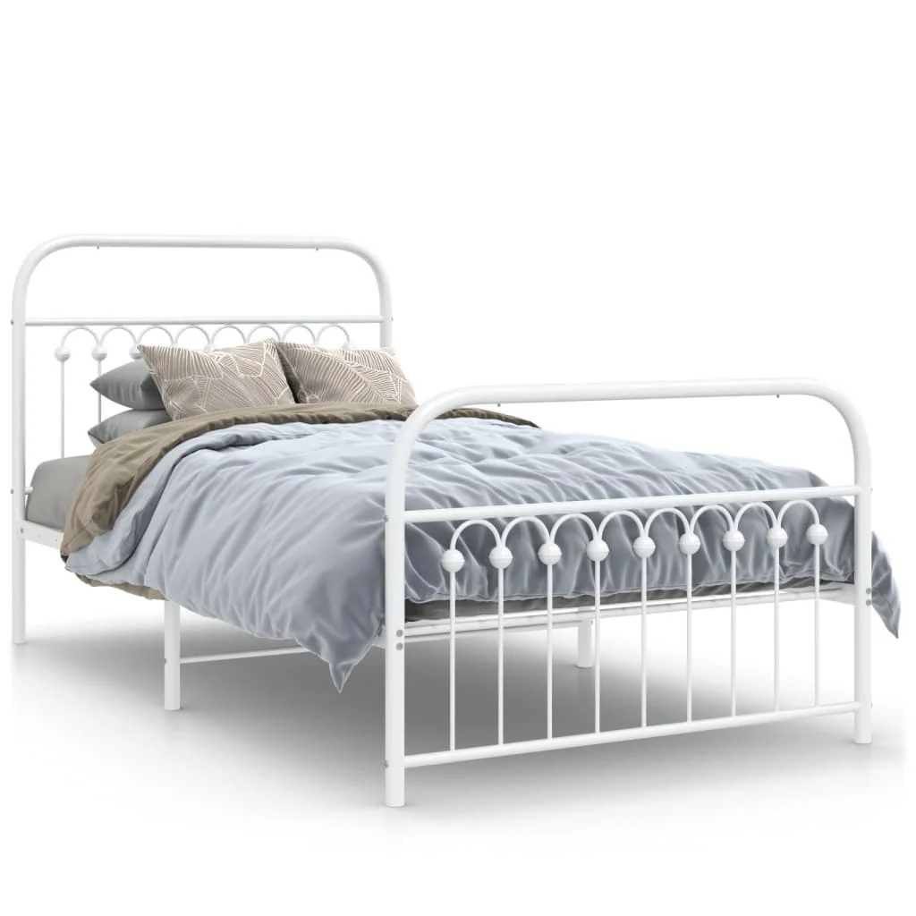 sengeramme med sengegavl og fodgærde 100x190 cm metal hvid - Image 2