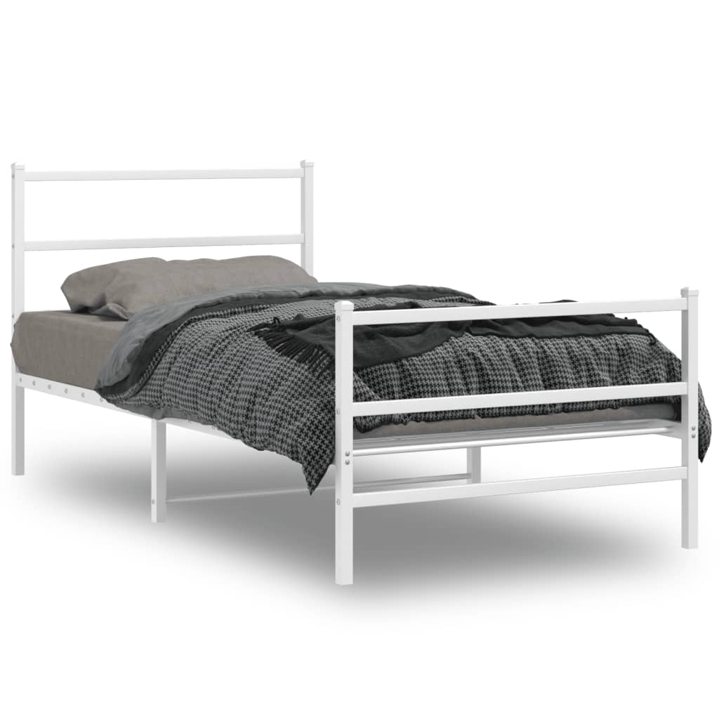 sengeramme med sengegavl og fodgærde 100x190 cm metal hvid - Image 2