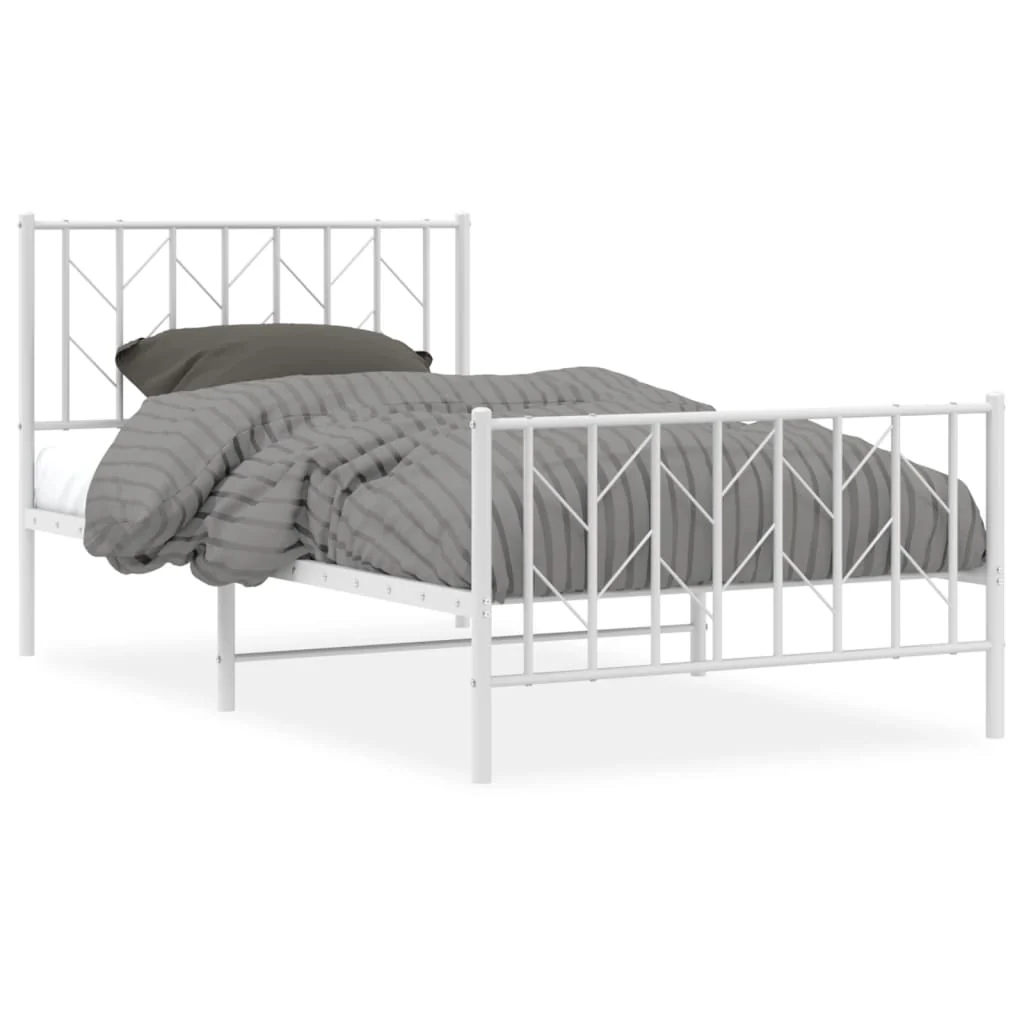 sengeramme med sengegavl og fodgærde 100x190 cm metal hvid - Image 2