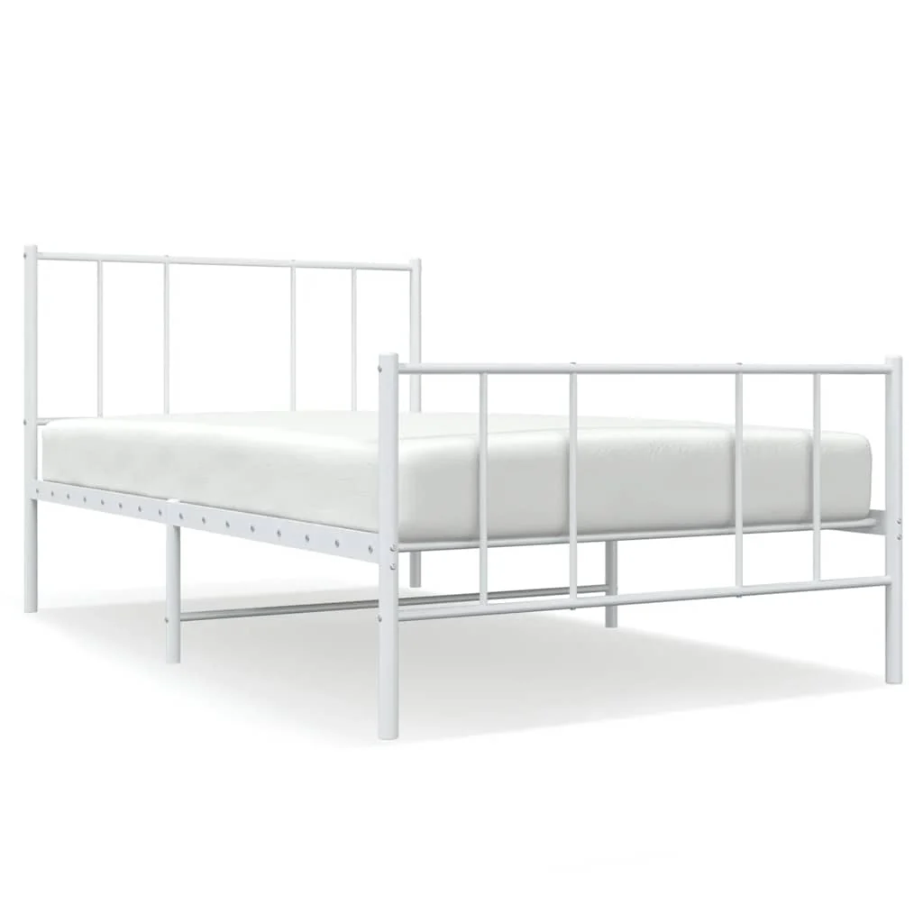 sengeramme med sengegavl og fodgærde 100x190 cm metal hvid - Image 2