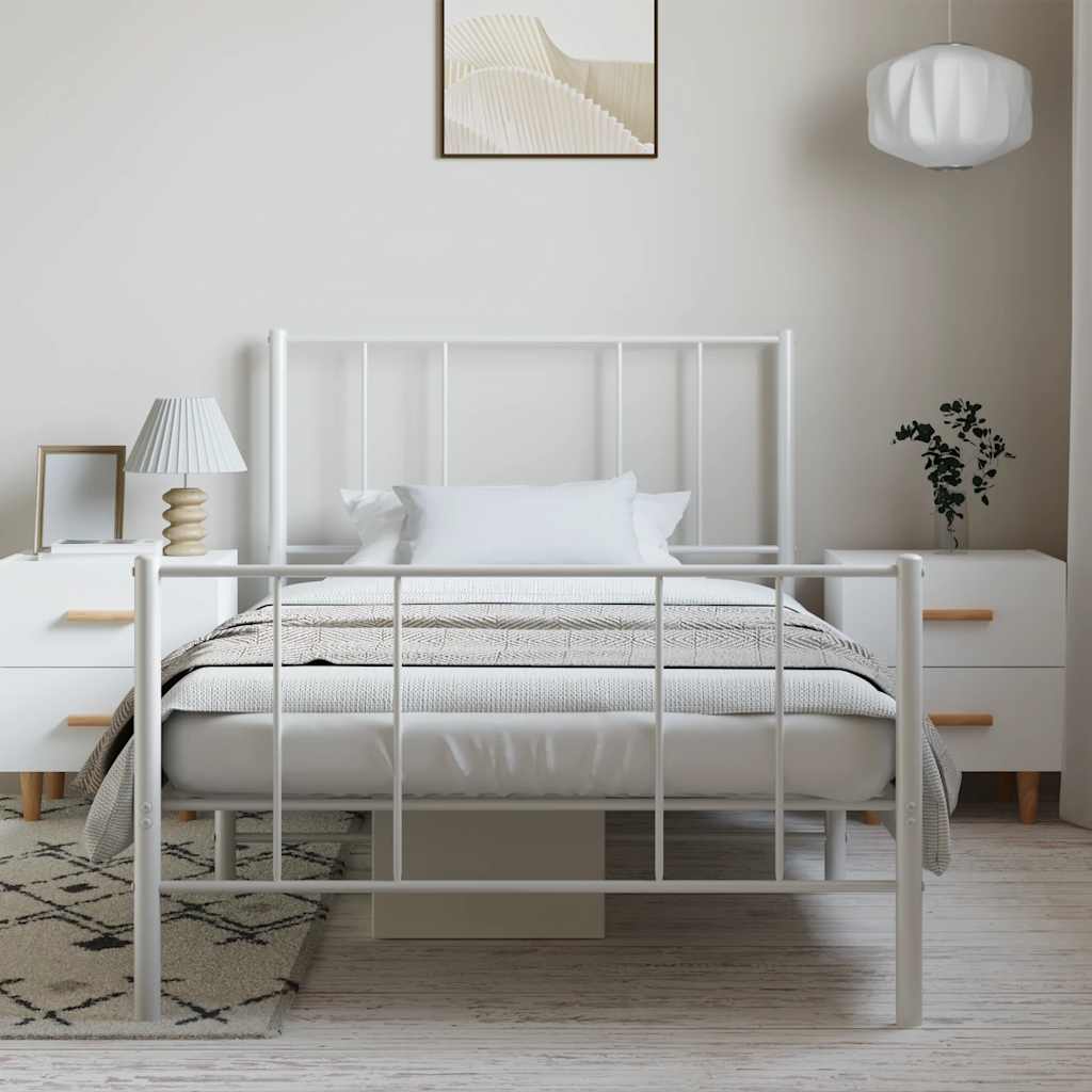 sengeramme med sengegavl og fodgærde 100x190 cm metal hvid - Image 3