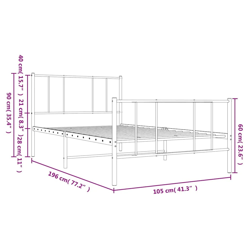 sengeramme med sengegavl og fodgærde 100x190 cm metal hvid - Image 9