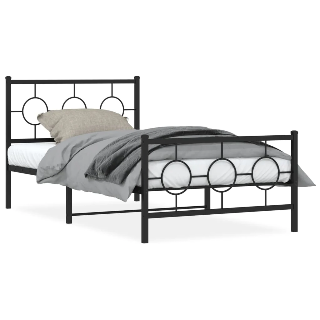 sengeramme med sengegavl og fodgærde 100x190 cm metal sort - Image 2