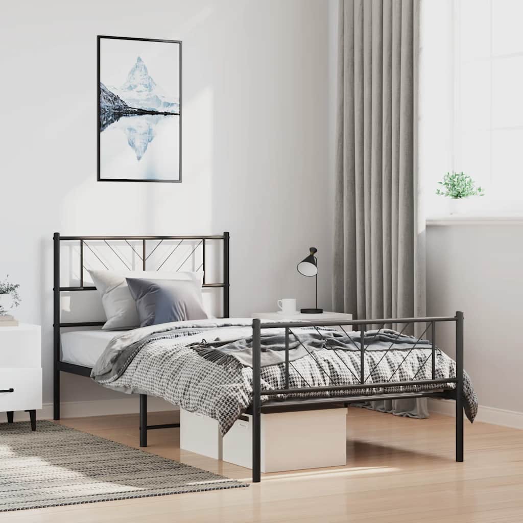 sengeramme med sengegavl og fodgærde 100x190 cm metal sort - Image 3