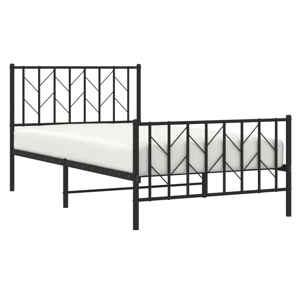 sengeramme med sengegavl og fodgærde 100x190 cm metal sort - Image 3
