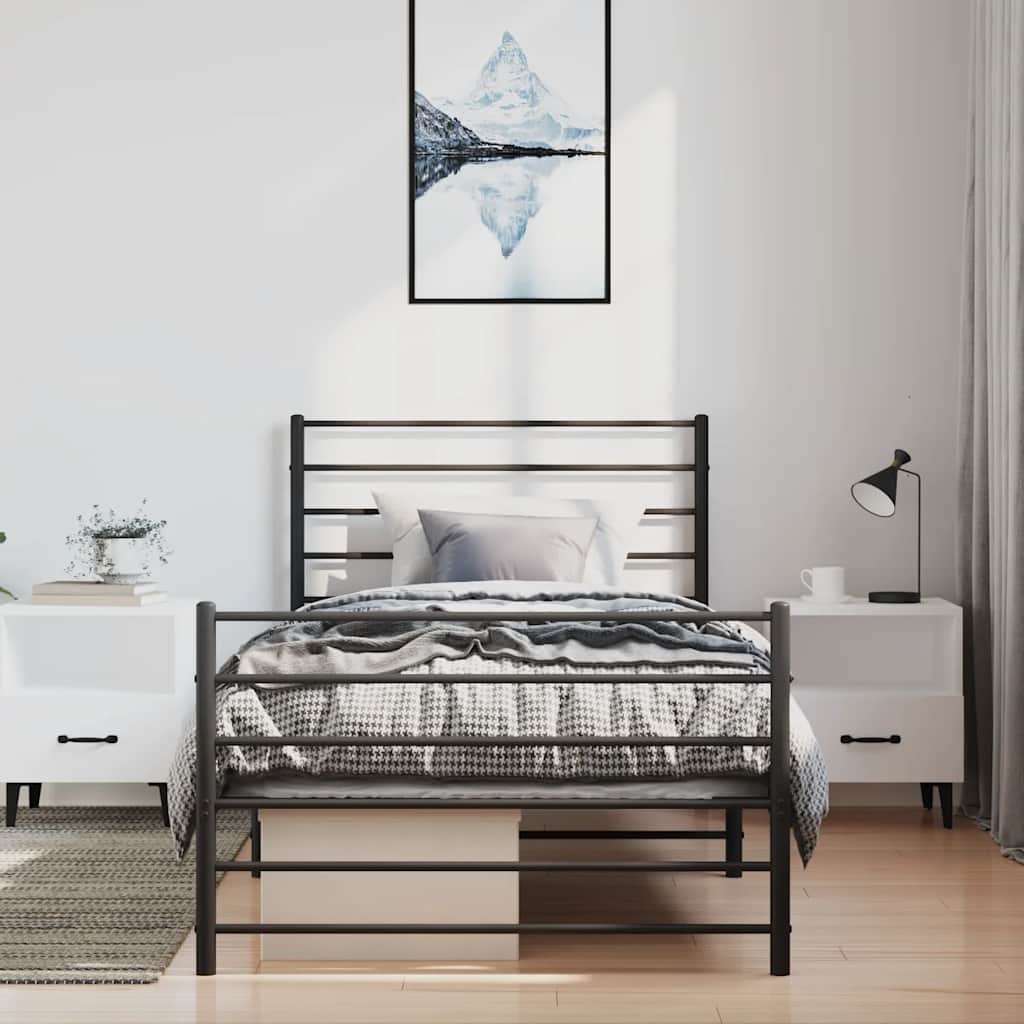 sengeramme med sengegavl og fodgærde 100x190 cm metal sort - Image 3