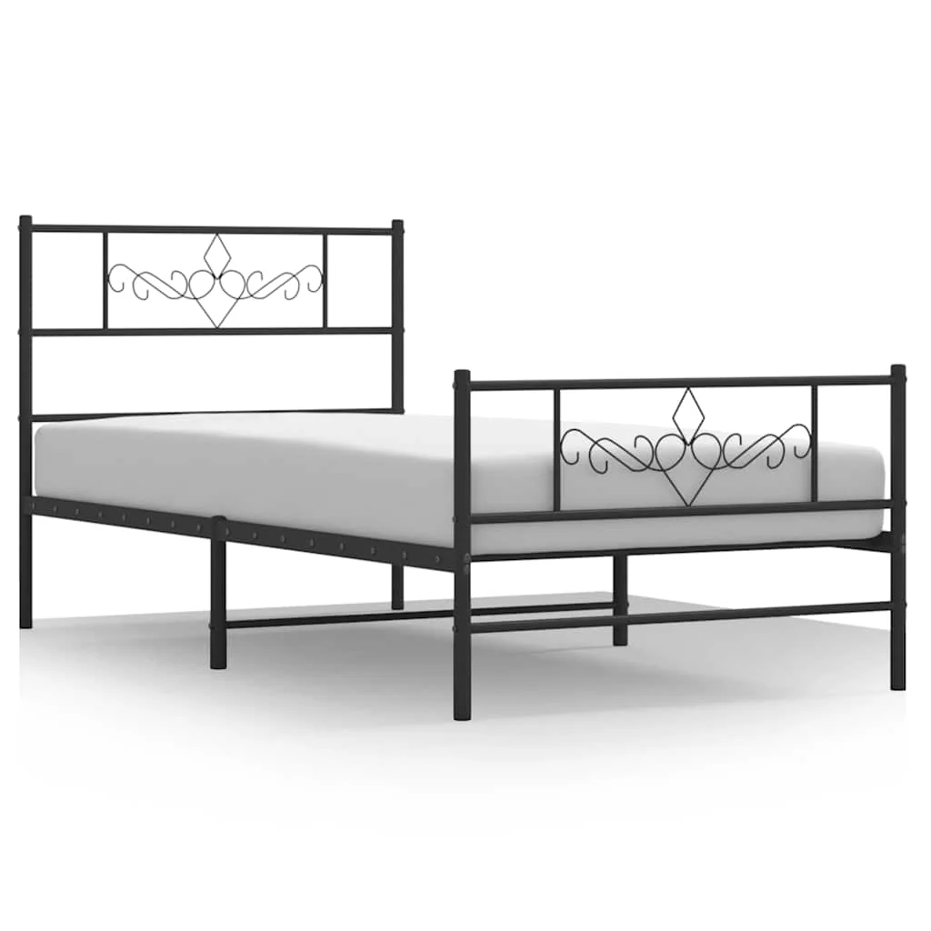 sengeramme med sengegavl og fodgærde 100x190 cm metal sort - Image 2