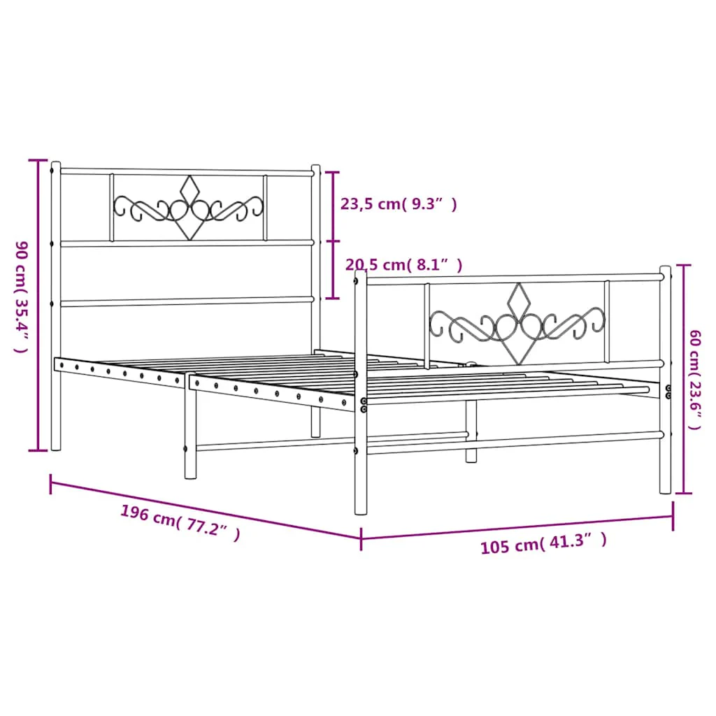 sengeramme med sengegavl og fodgærde 100x190 cm metal sort - Image 9