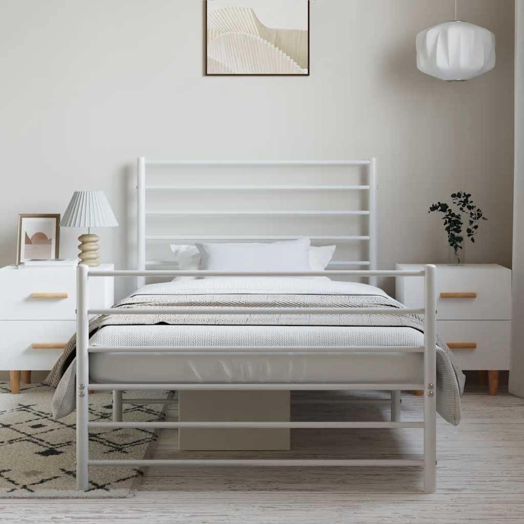 sengeramme med sengegavl og fodgærde 100x200 cm metal hvid - Image 3