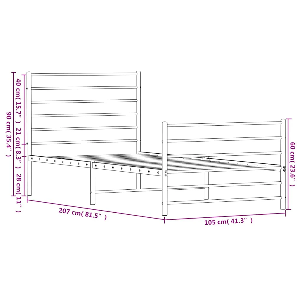 sengeramme med sengegavl og fodgærde 100x200 cm metal hvid - Image 9