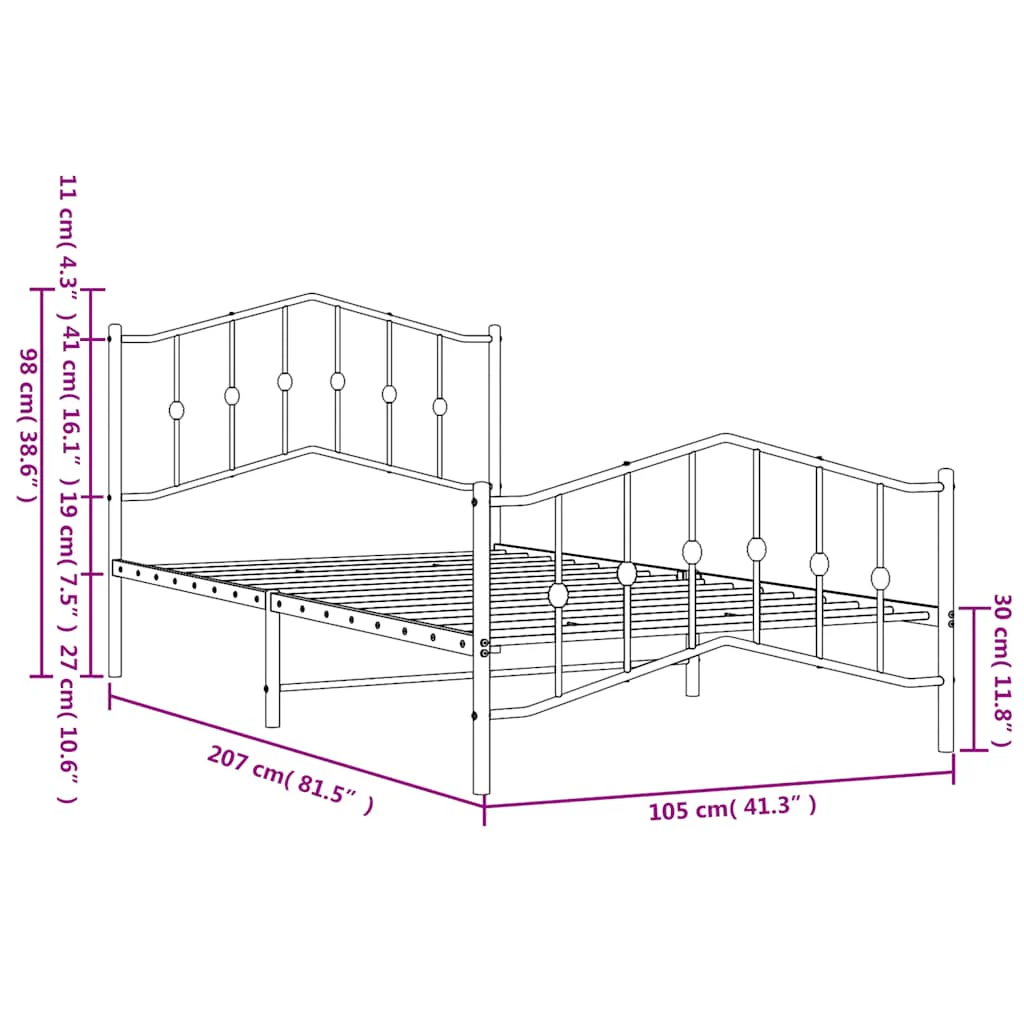 sengeramme med sengegavl og fodgærde 100x200 cm metal hvid - Image 9