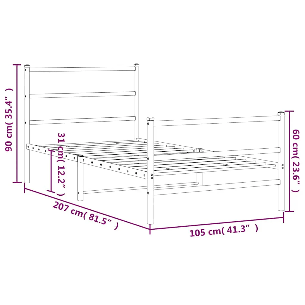 sengeramme med sengegavl og fodgærde 100x200 cm metal hvid - Image 9