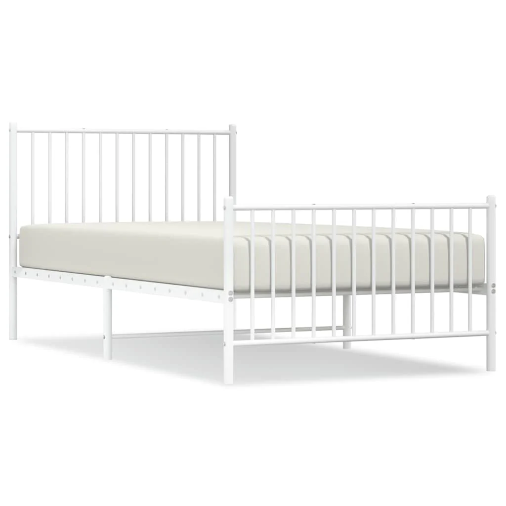 sengeramme med sengegavl og fodgærde 100x200 cm metal hvid - Image 2