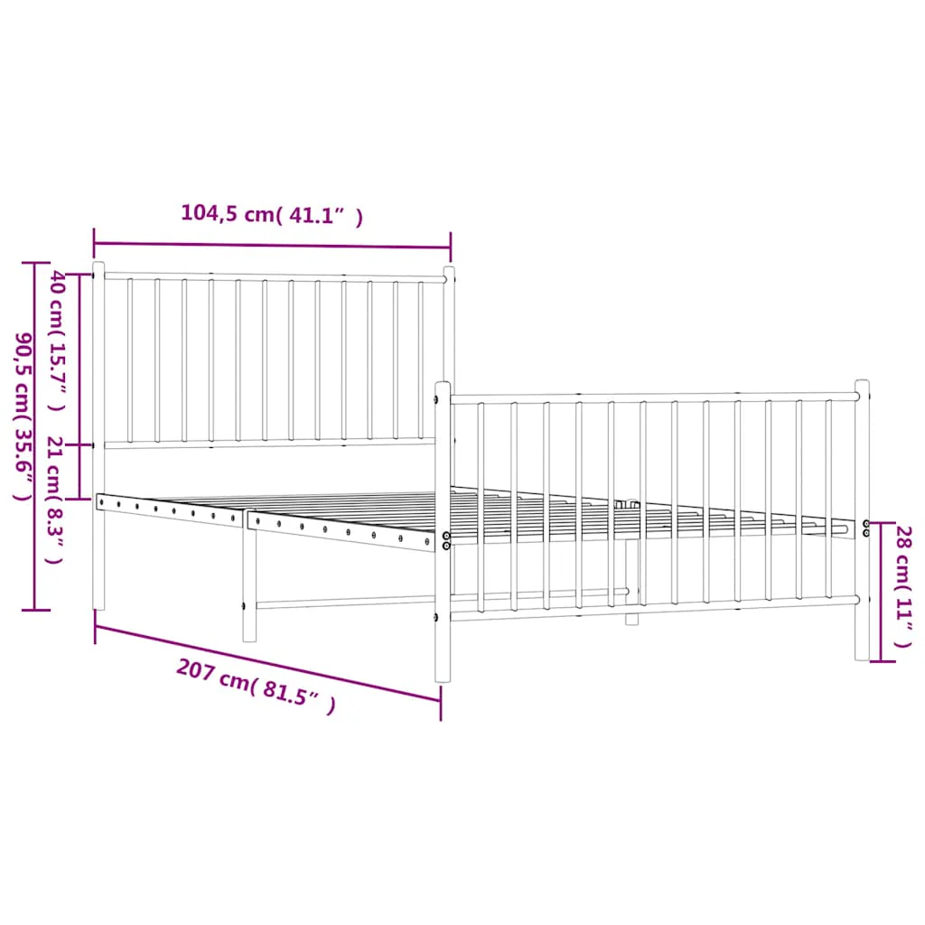 sengeramme med sengegavl og fodgærde 100x200 cm metal hvid - Image 9