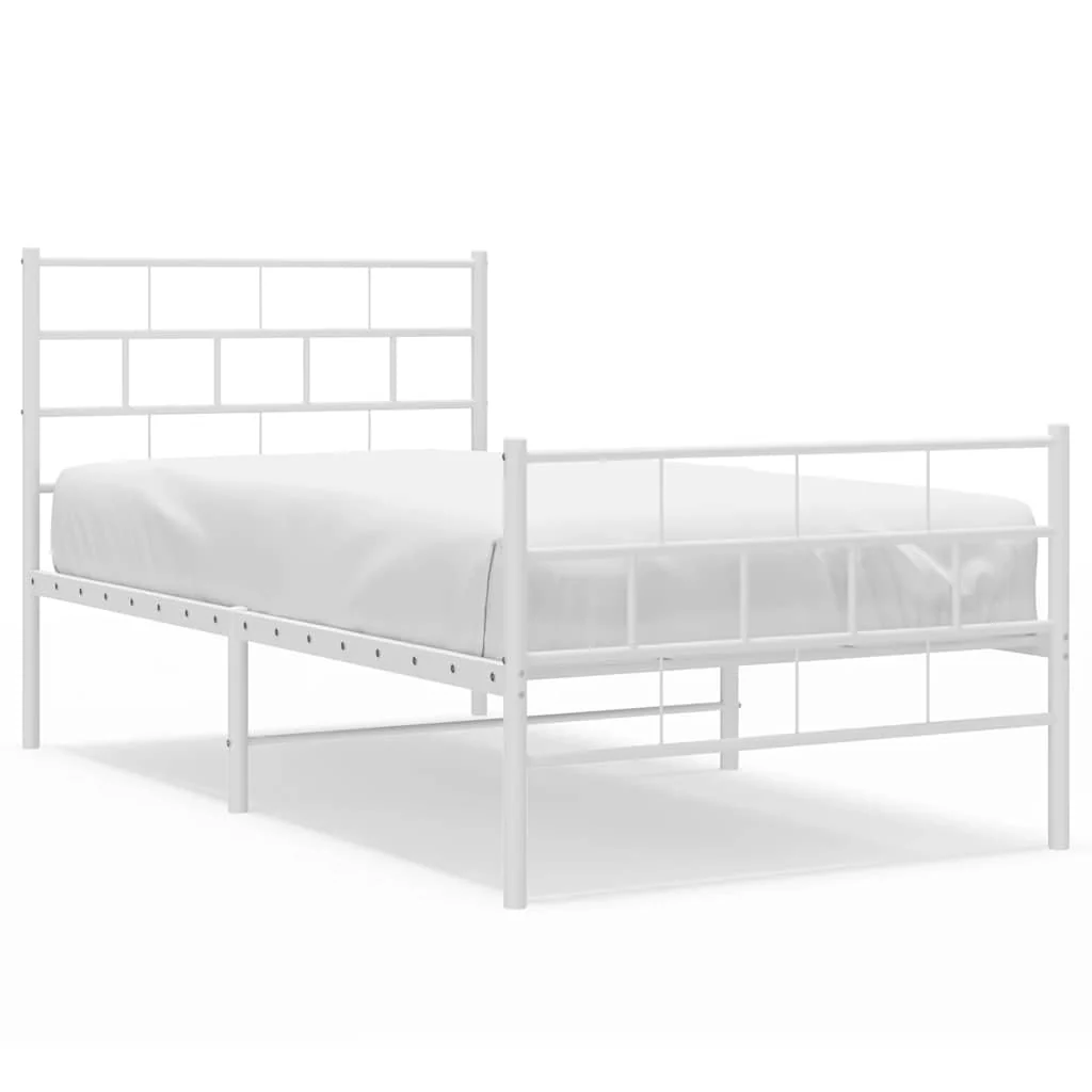 sengeramme med sengegavl og fodgærde 100x200 cm metal hvid - Image 2
