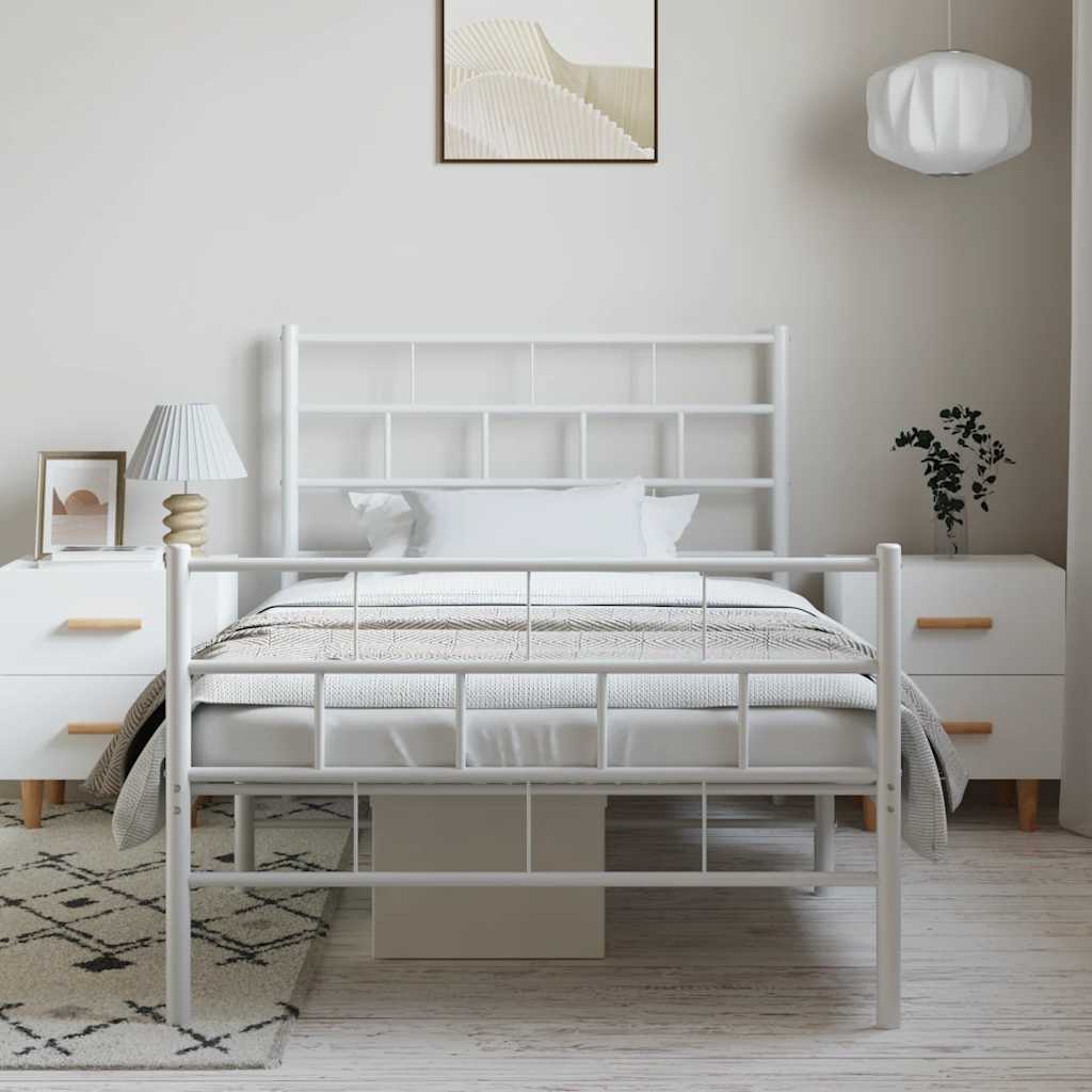 sengeramme med sengegavl og fodgærde 100x200 cm metal hvid - Image 4