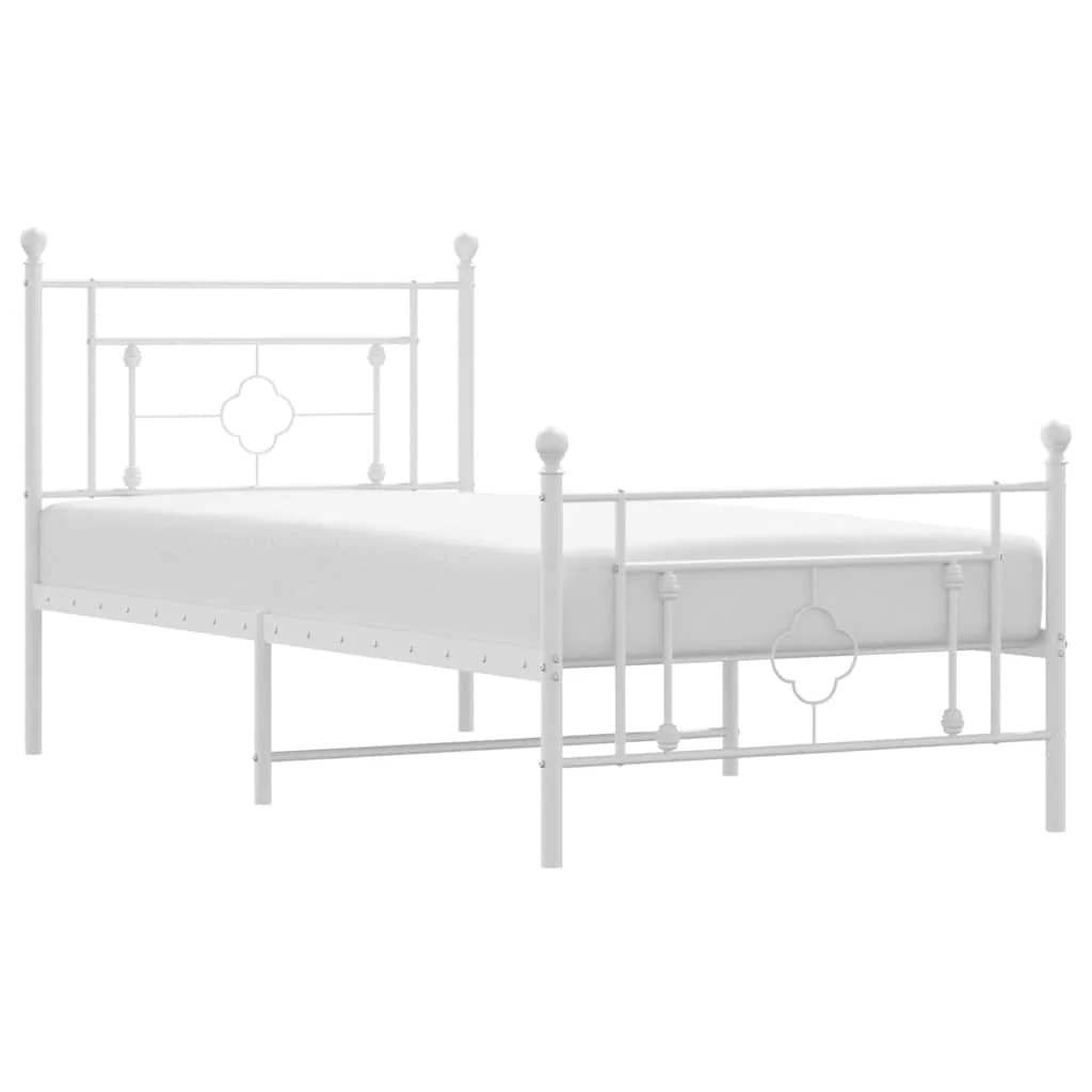 sengeramme med sengegavl og fodgærde 100x200 cm metal hvid - Image 2
