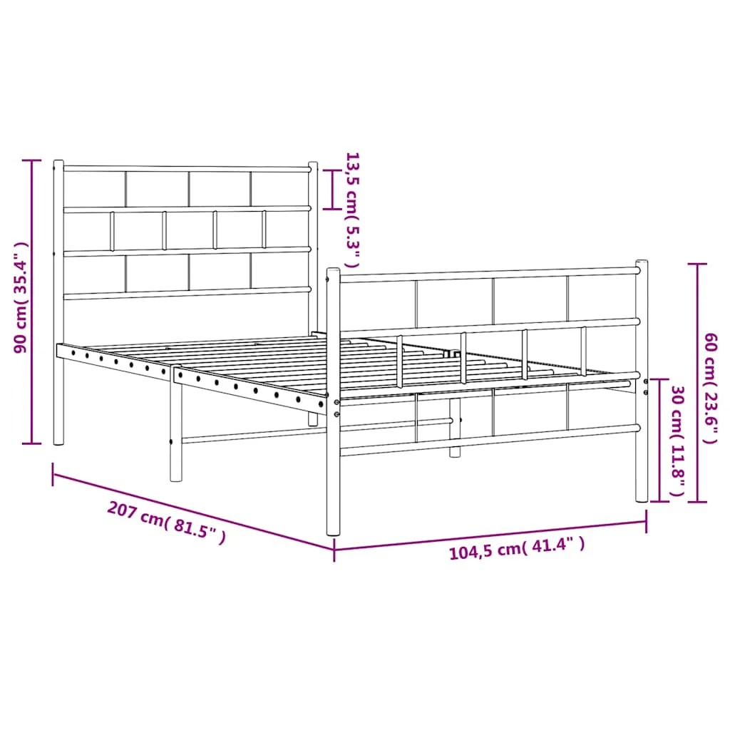 sengeramme med sengegavl og fodgærde 100x200 cm metal sort - Image 9