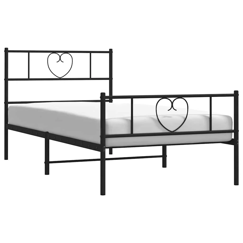 sengeramme med sengegavl og fodgærde 100x200 cm metal sort - Image 3