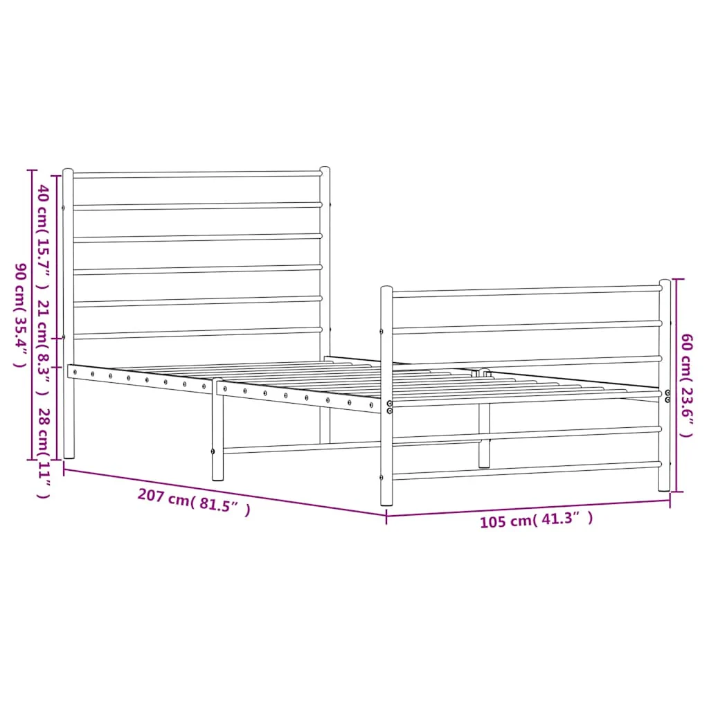 sengeramme med sengegavl og fodgærde 100x200 cm metal sort - Image 9