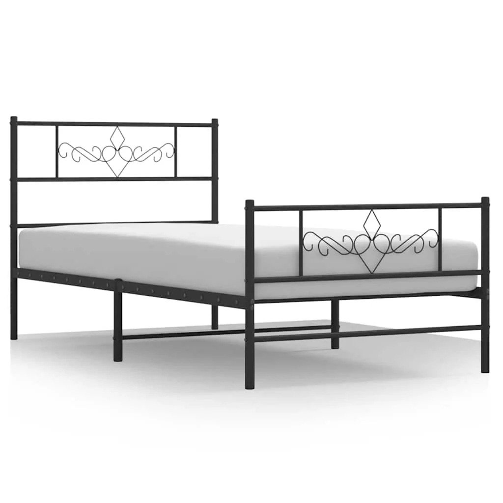 sengeramme med sengegavl og fodgærde 100x200 cm metal sort - Image 2
