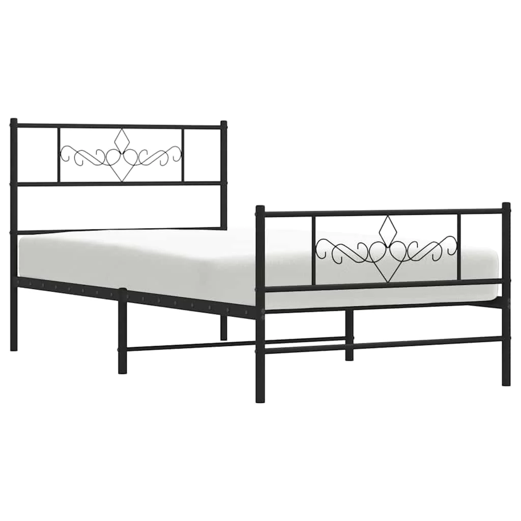 sengeramme med sengegavl og fodgærde 100x200 cm metal sort - Image 5