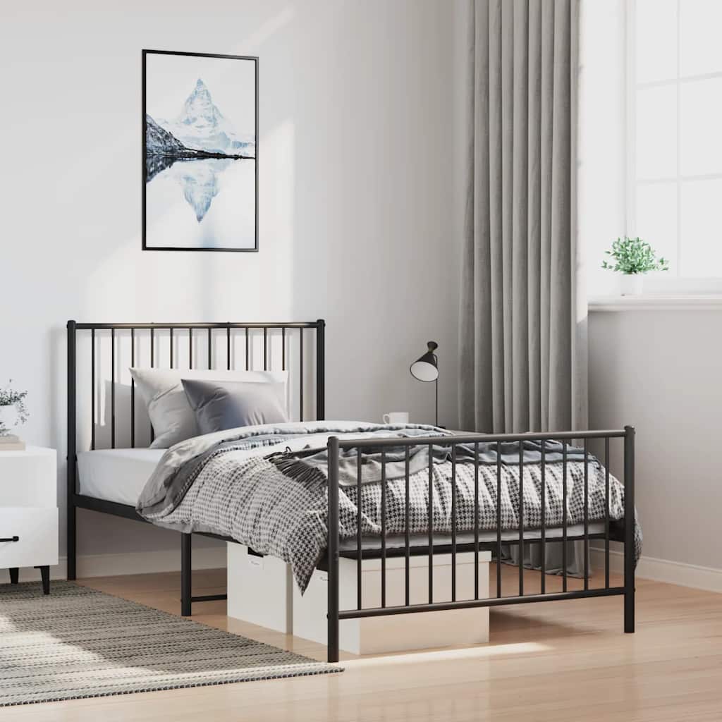 sengeramme med sengegavl og fodgærde 100x200 cm metal sort