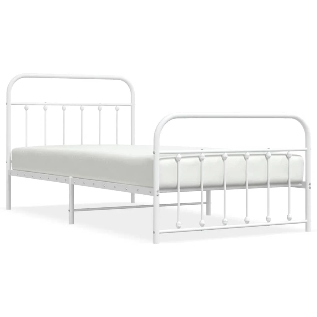 sengeramme med sengegavl og fodgærde 107x203 cm metal hvid - Image 2