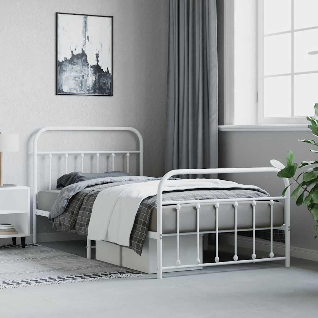 sengeramme med sengegavl og fodgærde 107x203 cm metal hvid - Image 4