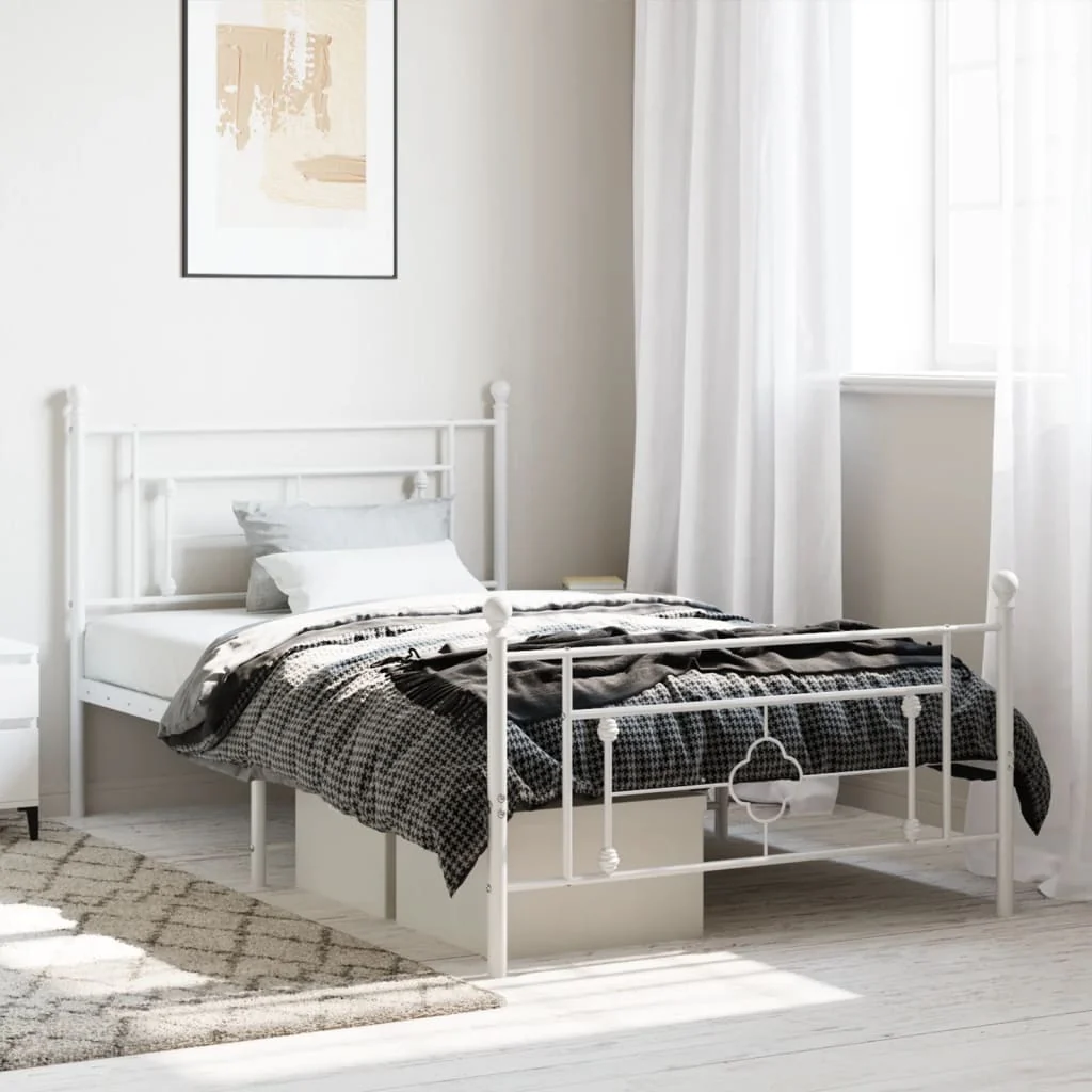 sengeramme med sengegavl og fodgærde 107x203 cm metal hvid