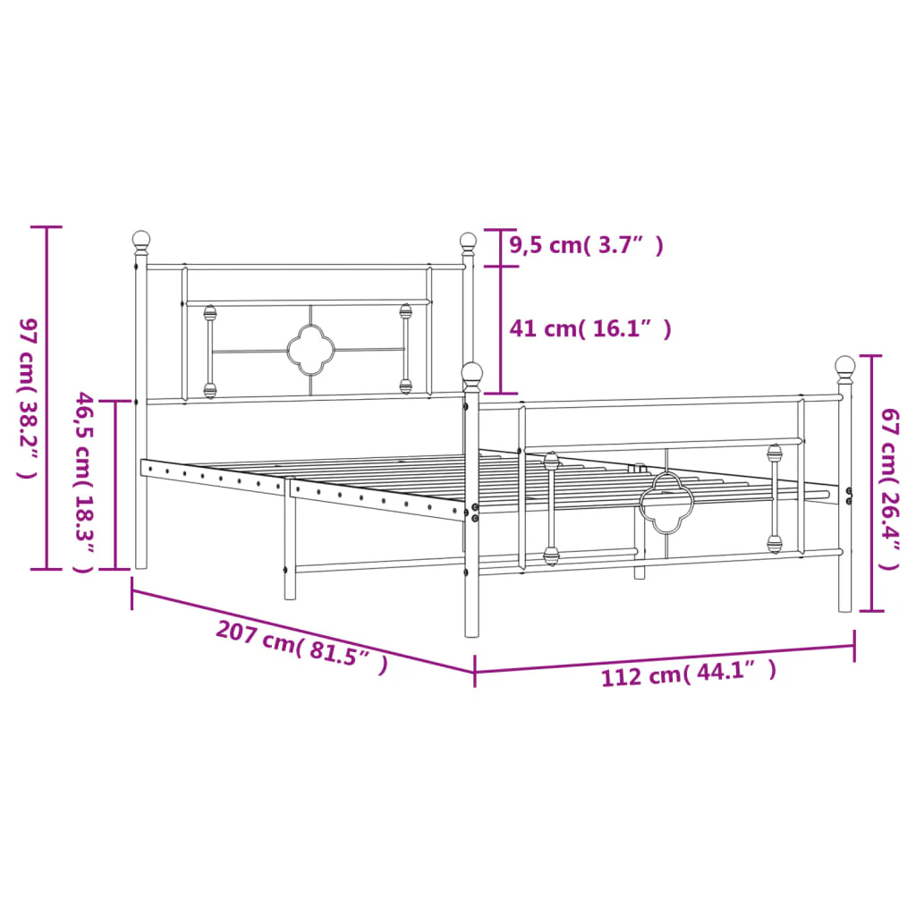 sengeramme med sengegavl og fodgærde 107x203 cm metal hvid - Image 10